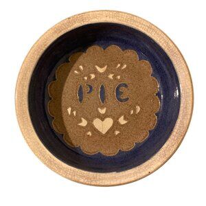 Clay City Pottery CCP Pie Plate Deep Dish Blue Stoneware Hearts Signed 10”
